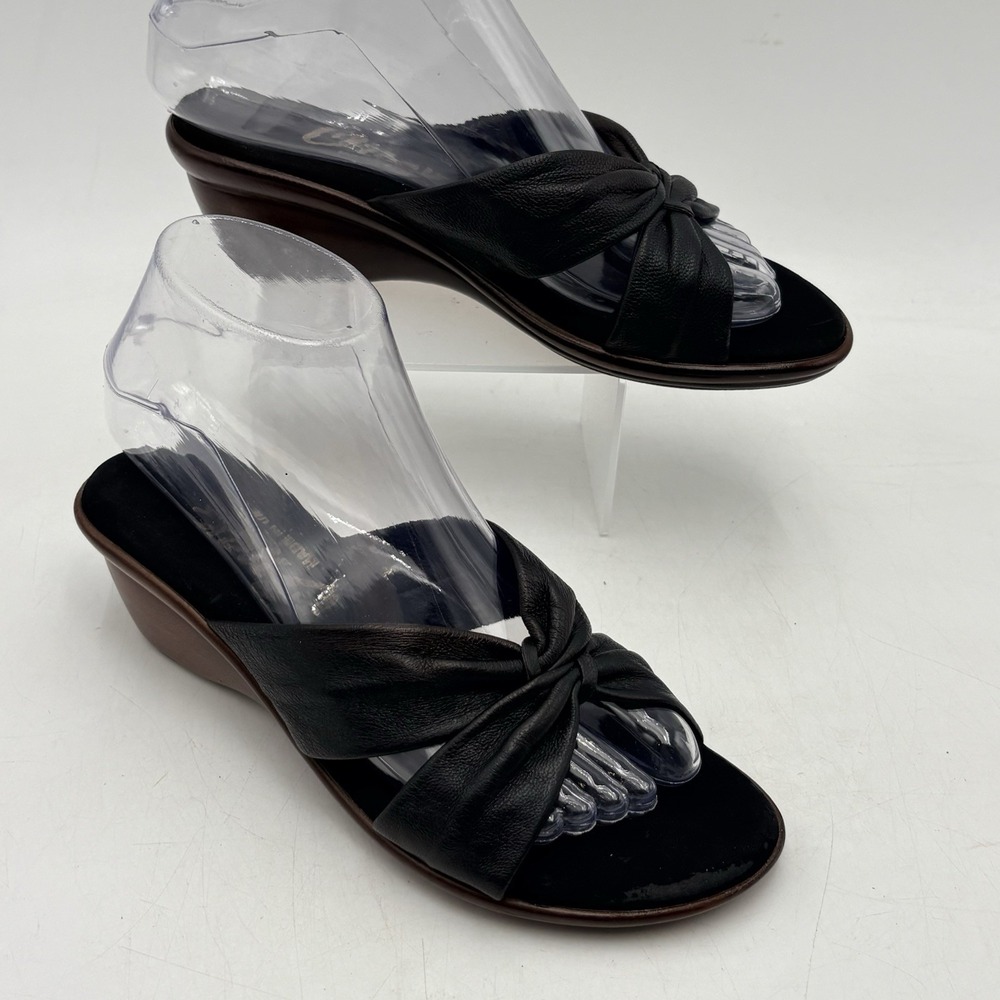 Onex Sandals Womens 6.5M Black Leather Knot Slide Wedge Comfort USA